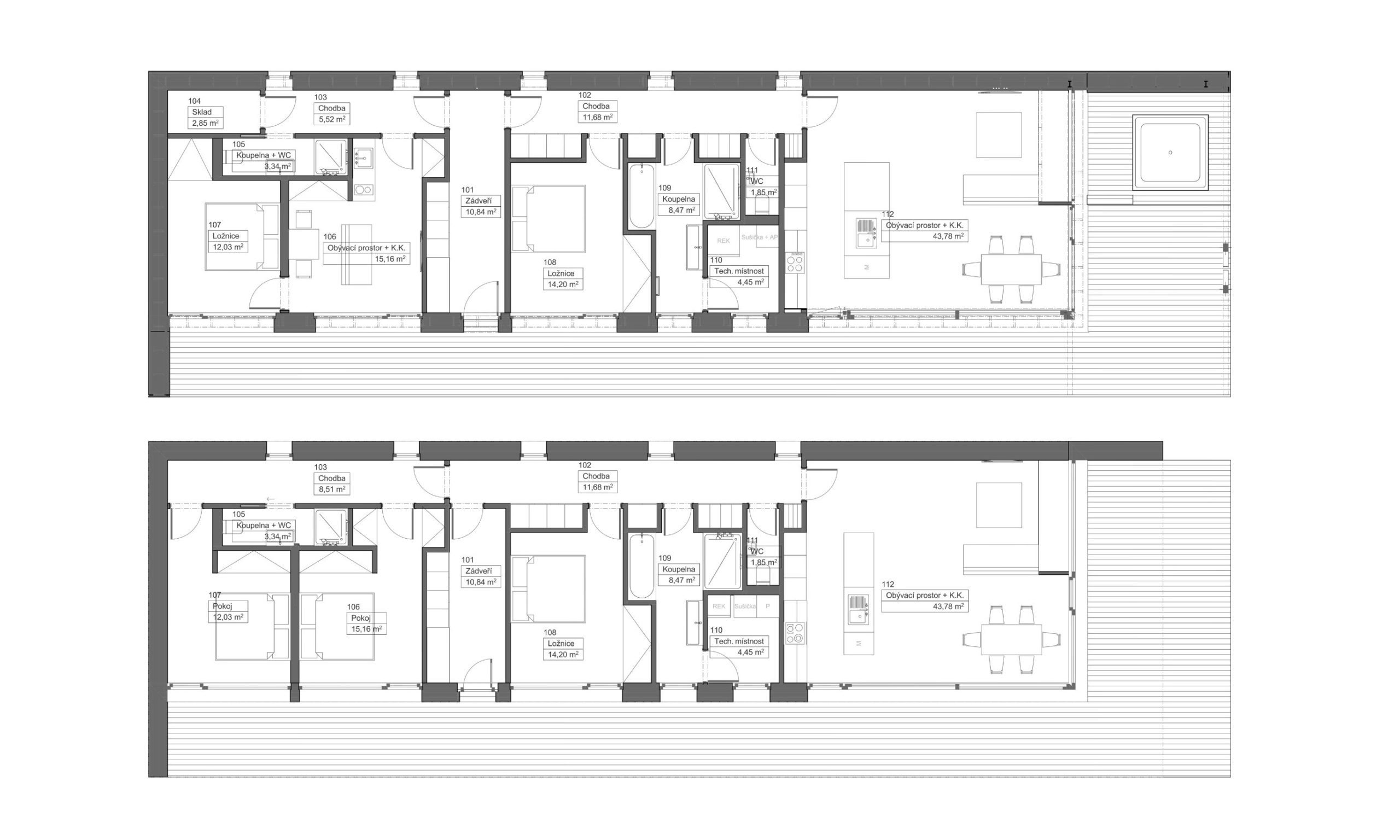 Půdorys dřevostavby Housenka od 3AE